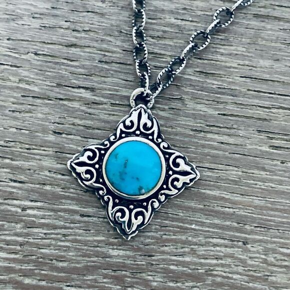 Barse Turquoise Stone Sterling Silver Pendant Necklace - Picture 2 of 6